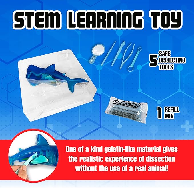 Dissect-It Super Shark Lab Dissection Kit, 40-Piece Realistic Synthetic STEM Science Kit with Tools, Reusable Toy Marine Biology for Kids Ages 6+