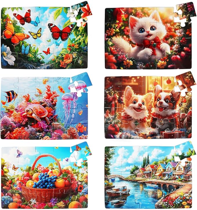 6 Pack 20 Piece Large Jigsaw Puzzles for Dementia Seniors,Alzheimer’s and Elderly Adults │ Easy Memory Games, Cognitive Activities and Gifts for Patients in Nursing Homes(Landscape)