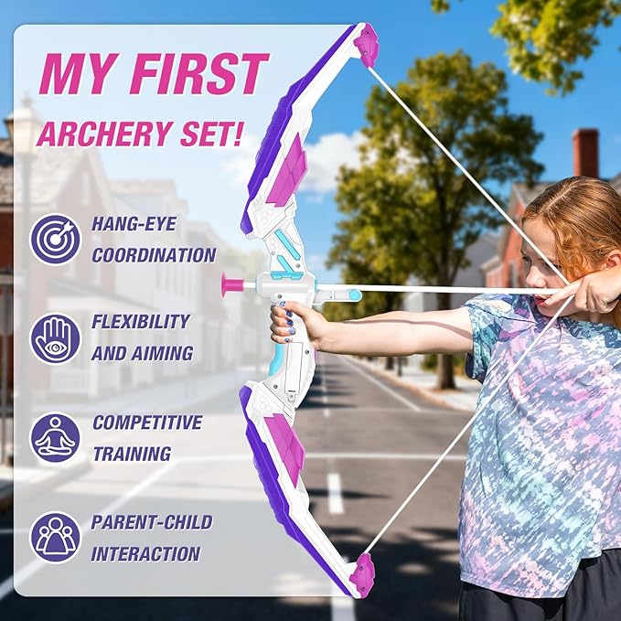 2 Pack Bow and Arrow for Kids, LED Light Up Archery Set with 24 Suction Cup Arrows, 2 Hanging Targets, 6 Score Targets & 2 Quiver, Indoor Outdoor Sport Toys for Girls Ages 4-12