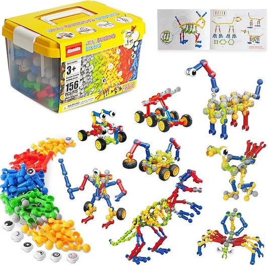 156 PCS Creative Building Blocks Building Toy Set - Featuring Storage, Includes Dinosaur, Robot, Car, Spider, Dog, Animal Figure Building Toy Playset for Kids, Birthday Gift Ages 3+ (2)