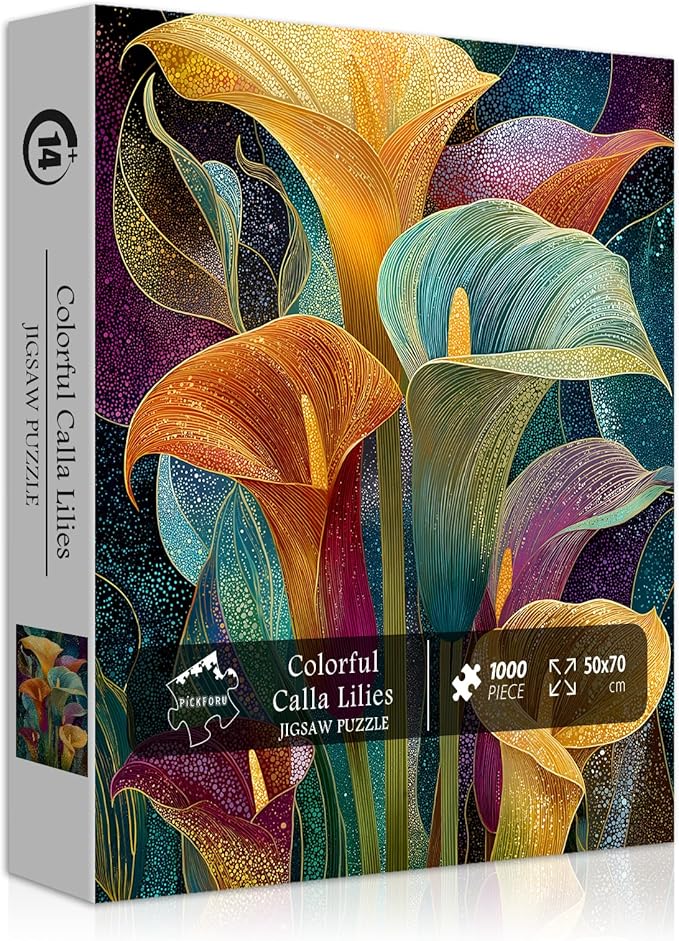 Calla Lily Flower Puzzle for Adults 1000 Pieces，Colorful Floral Plant Art Puzzle, Rainbow Calla Lily Impossible Hard Difficult Challenge for Adults