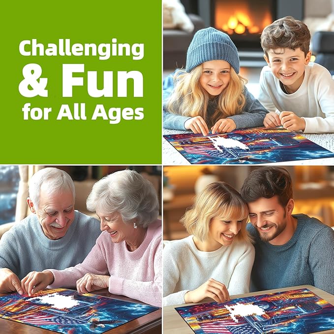500 Piece Puzzles for Adults, 4th of July- Bald Eagles and Trucks Puzzle for Adults, Hard Challenge Art Jigsaw Puzzles, for Gifts Birthday Party Games Family, 20 * 20 inch Dust Free Puzzle