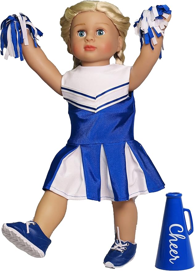 American Fashion World Blue Cheerleading Outfit for 18-Inch Dolls | Accessories Included | Premium Quality & Trendy Design