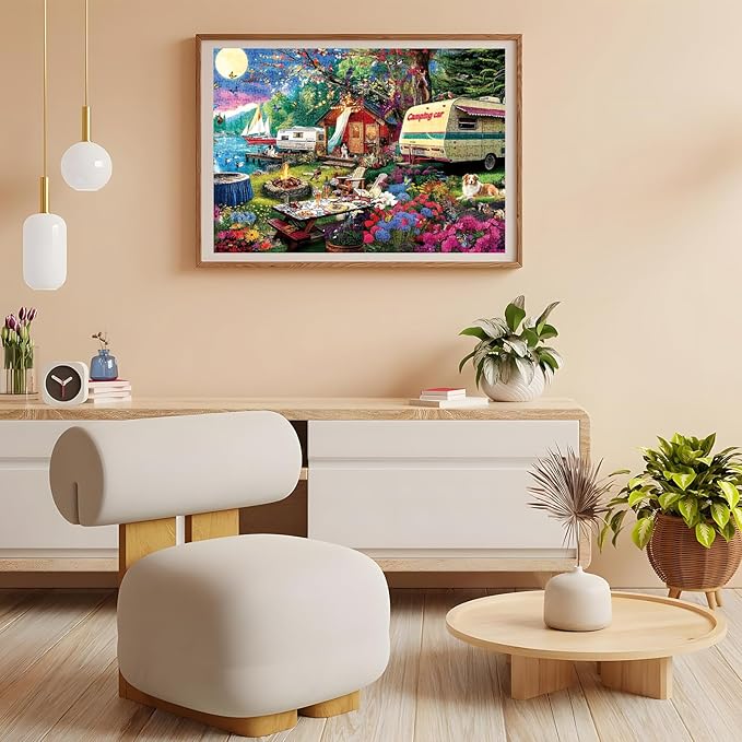 300 Piece Puzzles for Adults, 300 Piece Puzzles for Adults Large Piece, Moonlit Night Lake Camping Adventure Jigsaw Puzzle, Challenging Puzzle Perfect for Game Nights, 20.5 X 15 in