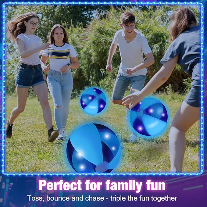 12 Pcs Light up Beach Balls 16'' Jumbo Pool LED Balls Glow in the Dark Neon Giant Inflatable for Summer Hawaiian Tropical Theme Beach Party Decor Water Accessory (Blue)