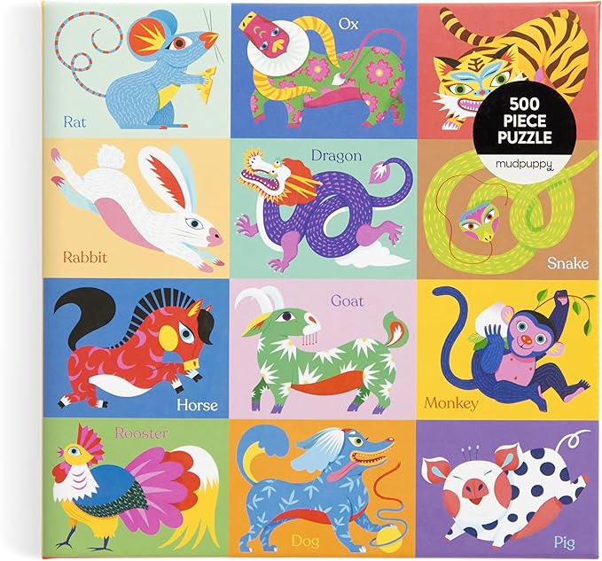 Mudpuppy Chinese Zodiac – 500 Piece Family Jigsaw Puzzle Featuring Colorful Illustrations of The 12 Animals Represented in The Chinese Zodiac