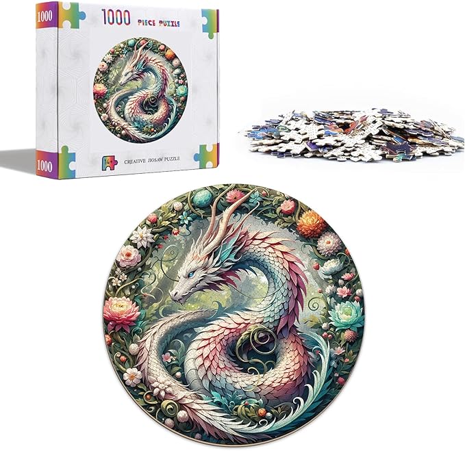 Dragon Puzzles for Adults 1000 Pieces, Round Mandala Jigsaw Puzzles 1000 Pieces, Impossible Difficult Hard Challenging Puzzles for Adults (26.5 * 26.5in)