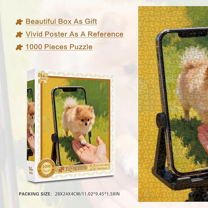 1000 piece Puzzle for Adults with Letters on Back Cute Puppy Jigsaw Puzzle Impossible Puzzles Family Decoration Puzzle Challenging Puzzles (27.56x19.7 Inch)