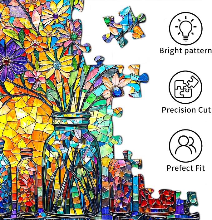Stained Glass Puzzles Flower of Life Puzzles for Adults 1000 Piece, Jigsaw Puzzles for Adults, Adult Challenging Game Toys, Impossible Puzzle, Family Decoration Puzzle