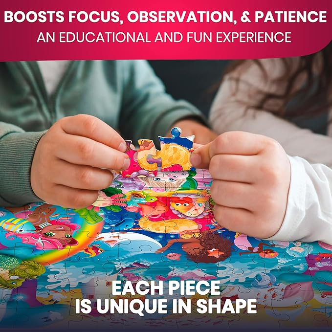 QUOKKA 100 Piece Puzzles for Kids Ages 4-6 – 4 Jigsaw Puzzles for Kids Ages 6-8 – Search and Find Unicorn Princess Mermaid Toys for Children 8-10 yo – Educational Game Gift for Boys & Girls