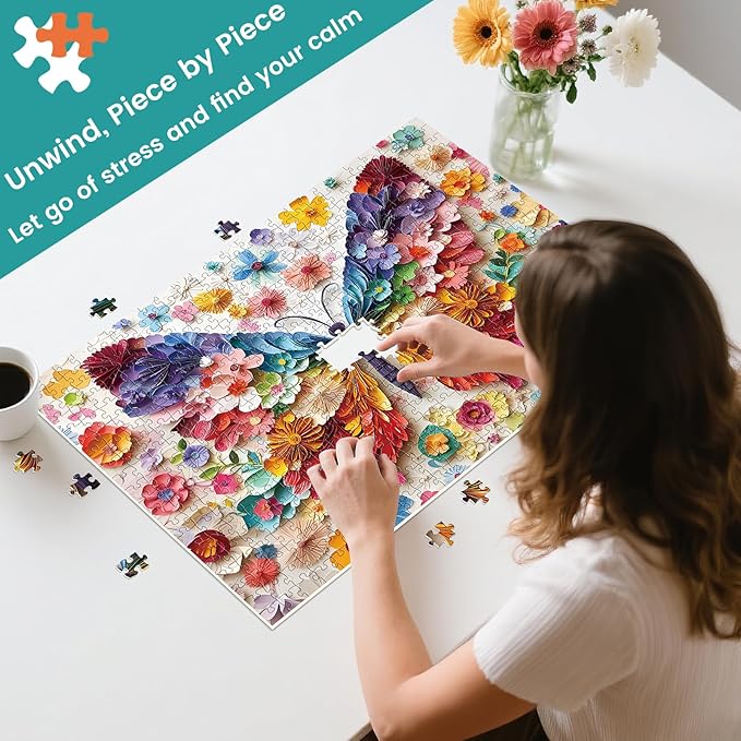 500 Piece Puzzle for Adult,Colorful Butterfly Flower Puzzle for Adults Seniors,Vivid Butterfly Paper Art Unique Fun Jigsaw Puzzle,Challenging Family Game Gift for Friends Men Women Seniors, 20.5*15In