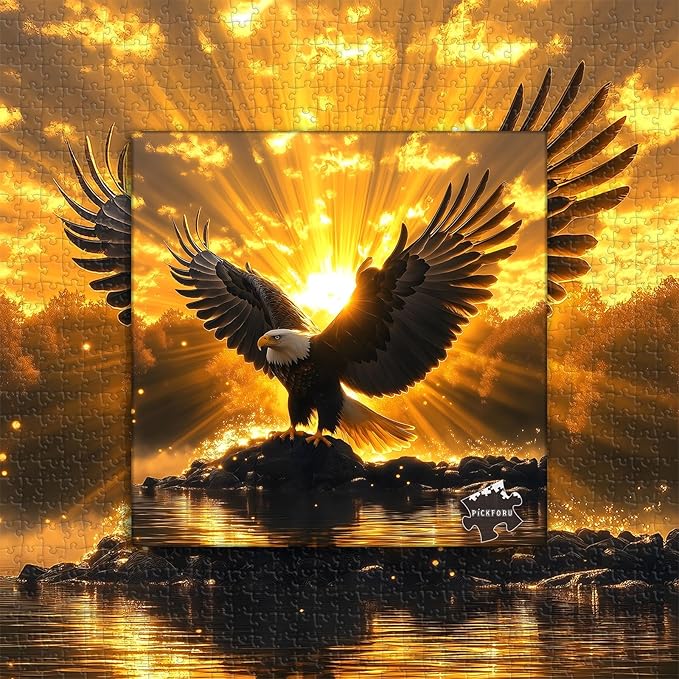 Solar Eagle Puzzle for Adults 1000 Pieces, Majestic Bald Eagle with Golden Sunrise Artwork Wings of Glory, Freedom Faith Animal Bird Jigsaw Puzzle