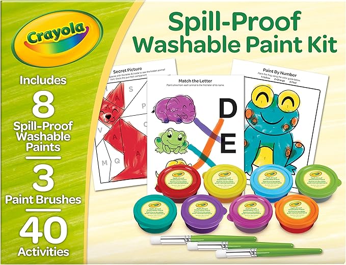 Crayola Spill Proof Paint Set (8ct), Stocking Stuffer & Holiday Gifts for Toddlers, Washable Toddler Paint Kit, With Brushes, Pots, Activity Pages, Ages 3+ (Pack of 2)