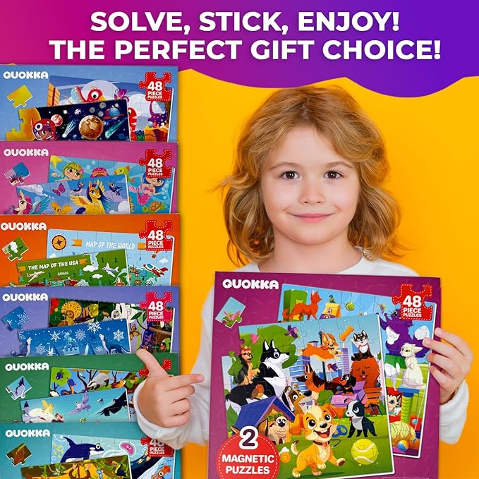 QUOKKA Magnetic Puzzles for Kids Ages 3-5 – 2x48 Pieces Travel Games for Toddlers 2-4 – Cats & Dogs Learning Magnetic Puzzles for Kids Ages 4-8 – Educational Puzzle Gift Toy for Boys and Girls