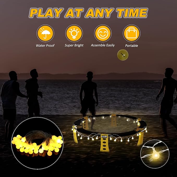 Outdoor Beach Ball Game Includes 4 Balls, Net and Carrying Bag - Roundnet Yard Games Set for Adults, Kids, and Family - Perfect for Beach, Yard, Lawn, Backyard, and Park