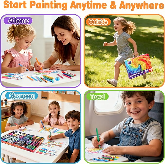 158 Pcs Art Supplies for Kids Ages 4-8, 6-8, Deluxe Art Kit Crafts Drawing Painting Set with Colored Pencils, Crayons, Markers - Christmas Birthday Gift for 3 4 5 6 7 8 Year old Girls Boys
