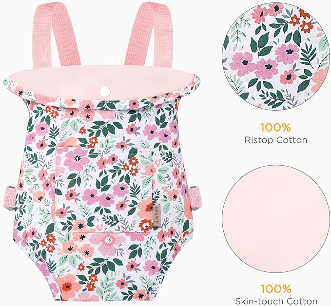 GAGAKU Baby Doll Carrier for Toddlers Doll Carrier for Little Girls Toy Baby Carrier for Kids Reborn Baby Doll Accessories - Pink (Leaf)