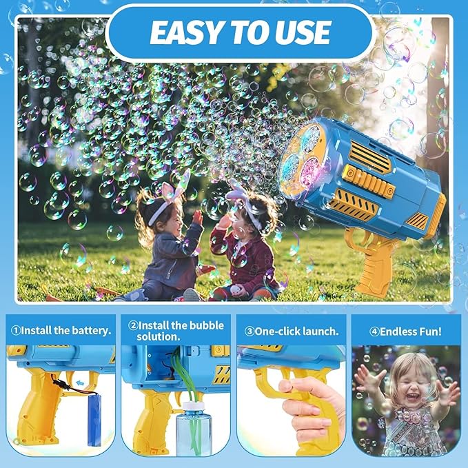 Bubble Machine Automatic Bubble Gun with Bubble Refill Solution, Bubbles Kids Toys for Girls Boys 3 4 5 6 7 8 9 10 11 12 Years Old, Summer Fun Outdoor Toy Birthday Party Christmas Favors(No Dip)