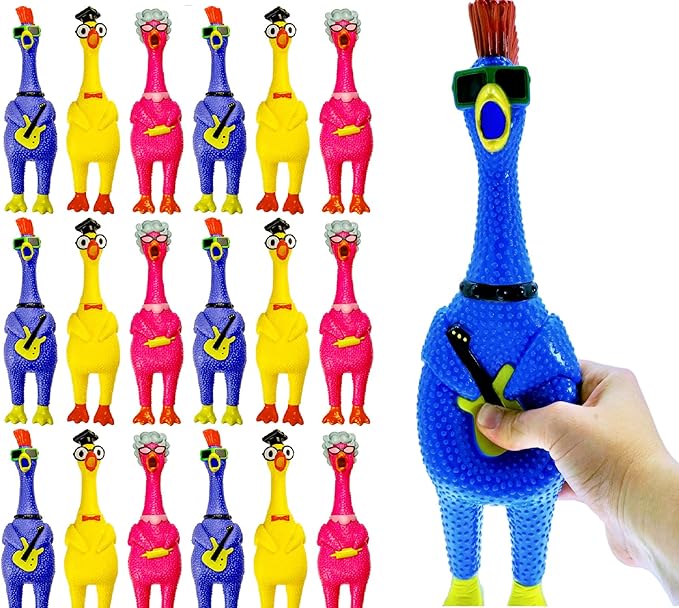 JA-RU Screaming Rubber Chicken Toy (12 Units Assorted) Squeaky Chicken Toys for Kids. Funny Noise Maker Prank & Gag Gifts. Novelty Toys & Amusements. Rubber Dog Toys. 1704-12p