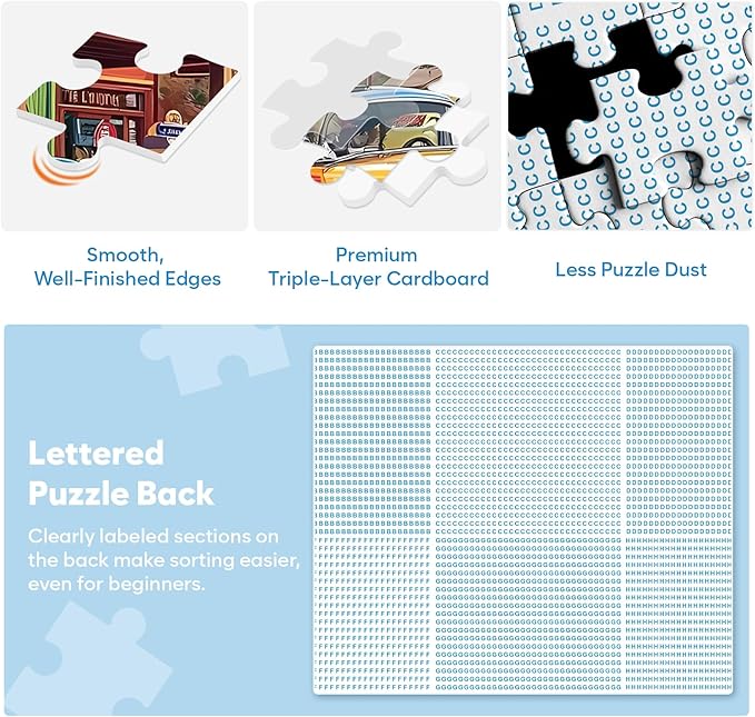 3 Pack 500 Pieces Jigsaw Puzzles, Retro 500 Piece Puzzles for Adults, Car Recycled Cardboard Puzzle for Seniors Teens, Interlock Perfectly Letter on Back, Home Decor Birthday Gift, 20.5 x 15 in