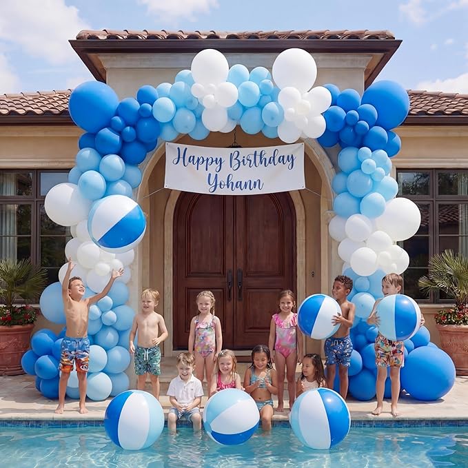 Realspring 12 Pcs Pastel Inflatable Beach Balls Kids Bulk Blue Stripe Jumbo Big Beach Balls Pool Floating Toys for Adults Water Games Baby Shower Birthday Summer Swimming Party Decor Favor(26.5 Inch)