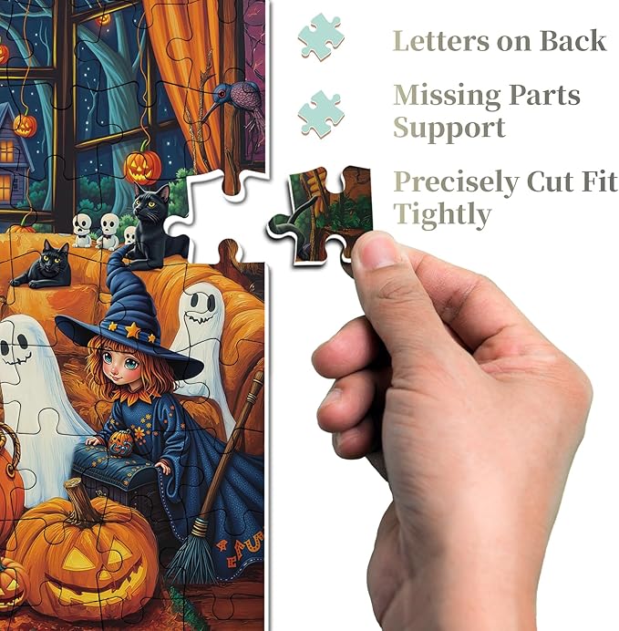 Halloween Party Puzzles for Adults 1000 Pieces, Witches Ghost Pumpkin Jigsaw Puzzles, Difficult Fall Candy Art Puzzles