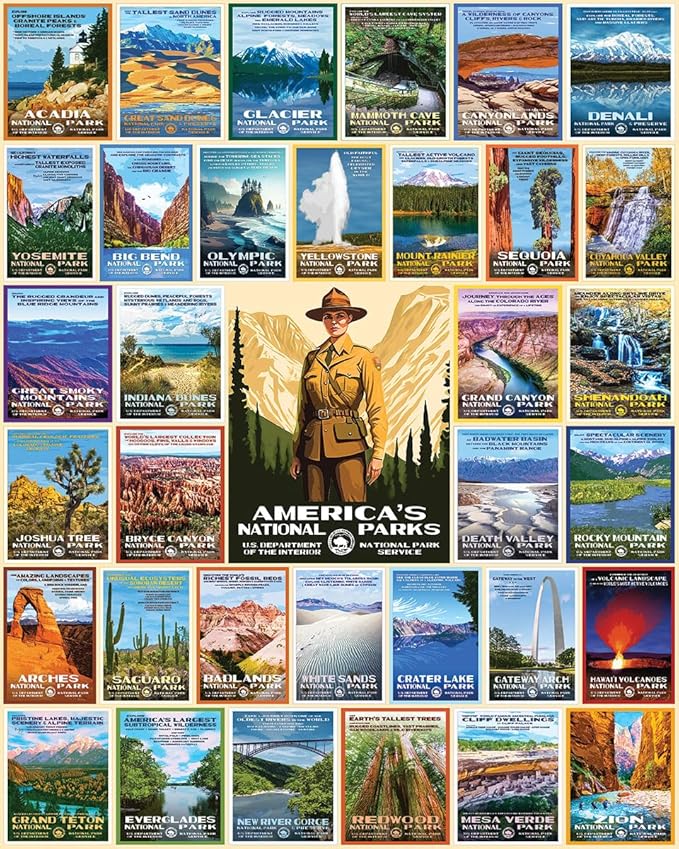White Mountain 1000 Piece Jigsaw Puzzle Scenic Landmarks Collage Puzzles with Large Pieces for Adults and Family 24"x30" - America's National Parks