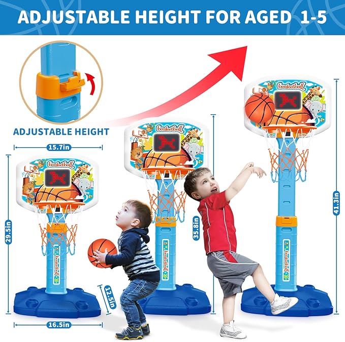 Toddler Basketball Hoop Indoor for Age 1 2 3, Adjustable Kids Basketball Hoops with Light Sound, Mini Basketball Hoop with 3 Balls, Birthday Christmas Sport Toys Gift for Baby 12-18 Months