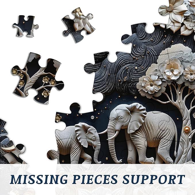 Elephants 1000 Piece Puzzle for Adults, PICKFORU Plant Floral Jigsaw Puzzles Night Sky, Hard Difficult Vintage Animals Theme as House Decor