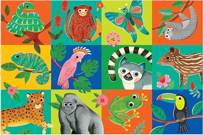 Mudpuppy Rainforest Friends – 48 Piece Giant Floor Jigsaw Puzzle Featuring A Colorful Scene of Different Kinds of Rainforest Animals