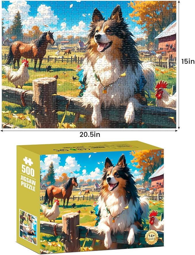 500 Pieces Puzzles for Adult Jigsaw Puzzle 500 Piece Elderly Puzzle Dog Farm Puzzle Gift for Mom Dad Family Friend Family Activity Games Home Decor Wall Art 20.5x15IN