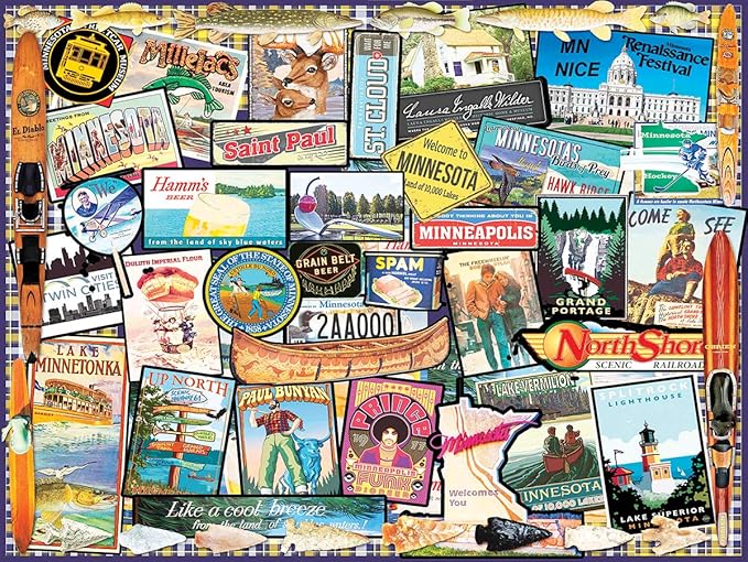 White Mountain 1000 Piece Jigsaw Puzzle Land of Lakes Collage Puzzles with Large Pieces for Adults and Family 24"x30" – I Love Minnesota