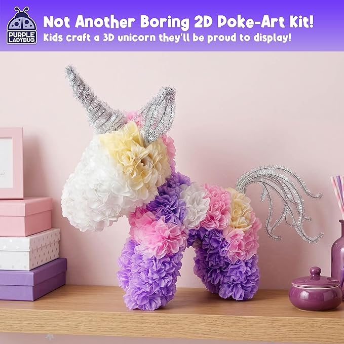 PURPLE LADYBUG Unicorn Poke Art Kit - 3D DIY Foam Figurine Craft Set, Mess-Free Floral Decorating Toy, Creative Art Activity for Kids Ages 4-10 - Giftable Craft Kit for Girls