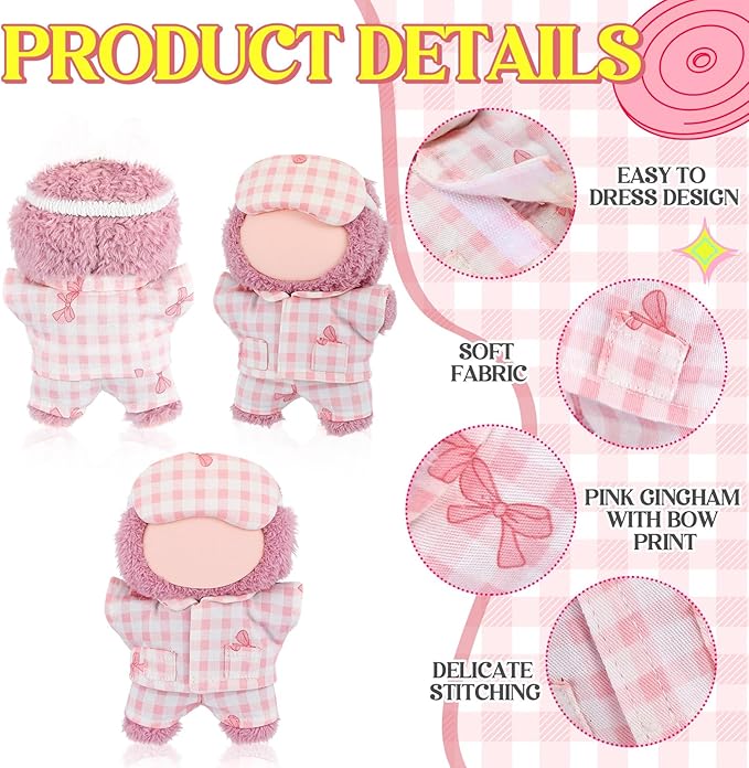 Simgoing 17cm Doll Clothes Pajamas Set with Pants Eye Mask Good Night Bedding Clothes Outfit Gifts Fits Most 17cm Dolls Accessories for DIY Dress up Lovers(Pink Bow)