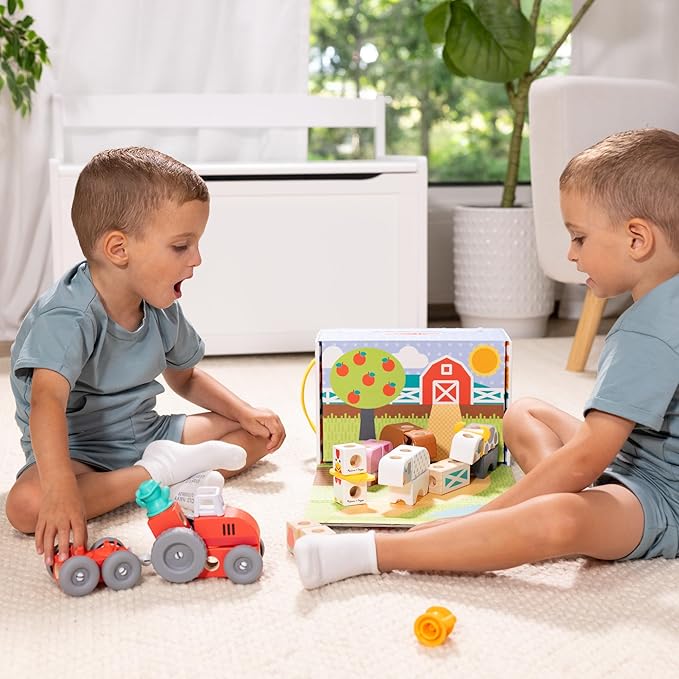 Melissa & Doug Blockables™ Farm Snap and Play, Mix and Match Connectable Wooden Building Blocks Play Set Toy for Preschool Boys and Girls (56 Pcs)