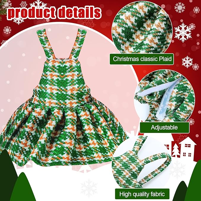Hungdao 4 Pcs Christmas Doll Clothes Christmas Accessories Doll Clothing Red Green Plaid Dress Holiday Outfits for Boys Girls Xmas Party Supplies