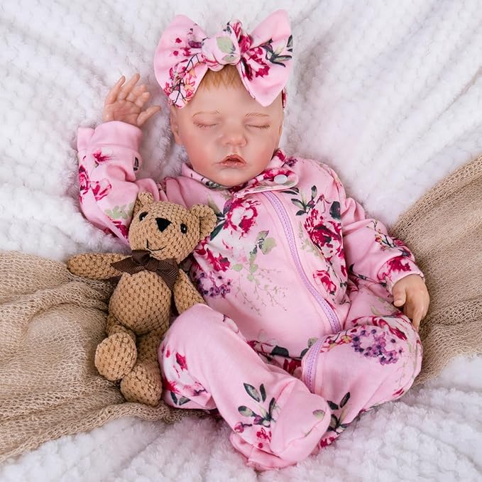 Aori Lifelike Reborn Baby Dolls Clothes 20 inch Purple Clothing Floral Jumpsuits Set for 17-20 Inch Newborn Girl Doll