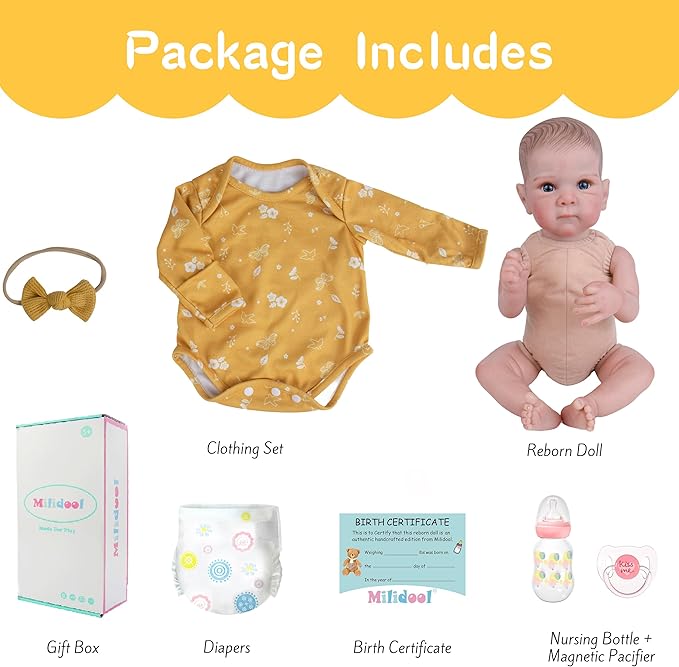 Milidool Lifelike Reborn Baby Dolls - 20 Inch Newborn Baby Doll Girl with Soft Weighted Body, Cute Soft Poseable Realistic Real Life Baby Dolls with Complete Accessories for 3+ Years Old Gifts