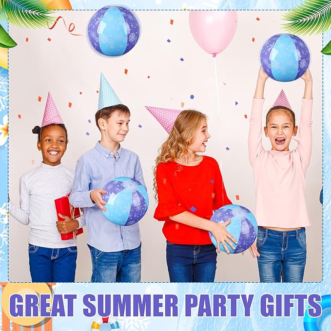 Leyndo 12 Pack Snowflake Themed Beach Ball for Kids 7.87" Bulk for Summer Pool and Beach Game Gifts and Birthday Party Supplies and End of The Year Class Party Decoration Favors