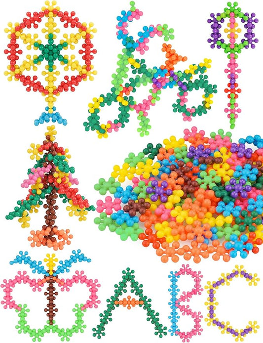 100PCS Snowflake Interlocking Building Block Educational Toy for Kids Ages 3+, Multi-Color Solid Plastic Early Learning Creativity STEM Toy with Carrying Case Safe Material