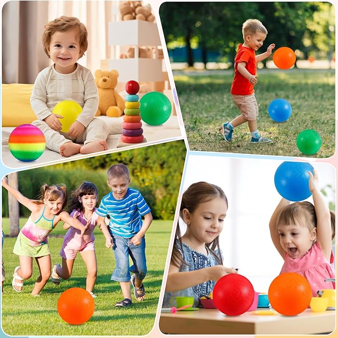 6 Pack Playground Balls, 8.5 inch Dodgeballs for Adults, Dodge Kick Ball with Hand Pump, Kickball Handball Dodgeball for Indoor Outdoor Yard Games(Orange, Red, Yellow, Blue, Rainbow, Green)