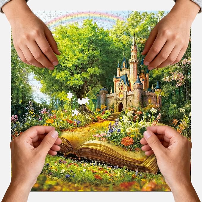 Puzzles for Adults 1024 Pieces Fairy Tale Castle Magic Book Jigsaw Puzzles with HD Poster，Storage Bag， Impossible Jigsaw Puzzles for Family Funny Gift（23.86 x 23.86 in）
