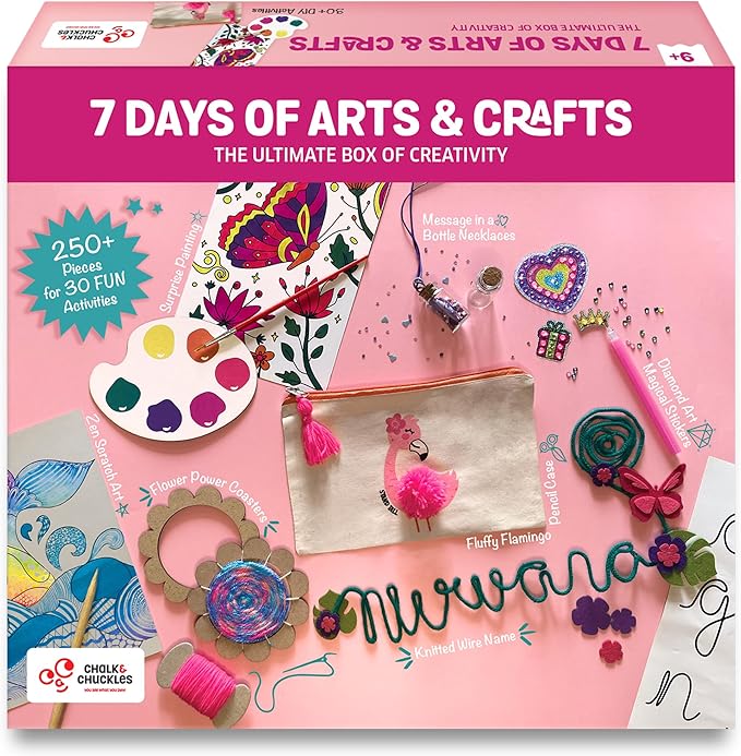 Chalk and Chuckles 7 Days of Arts & Crafts Kit – 30 Creative Activities for Kids Ages 9+