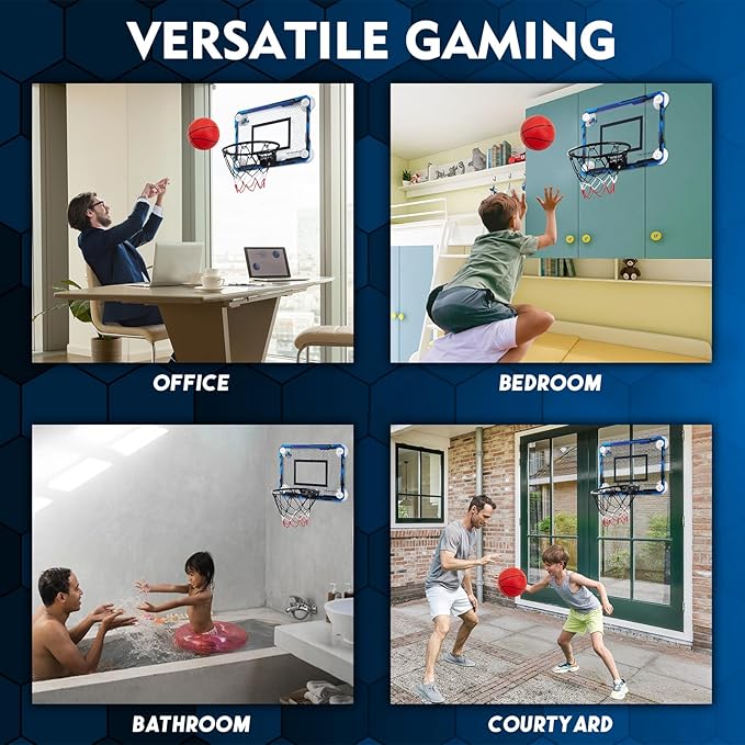 BOHEN Indoor Mini Basketball Hoops with Powerful Suction Cup, Stick to Windows, Wooden Doors, Smooth Walls - Basketball Backboard Indoor Bedroom Office for Kids Teens Adults