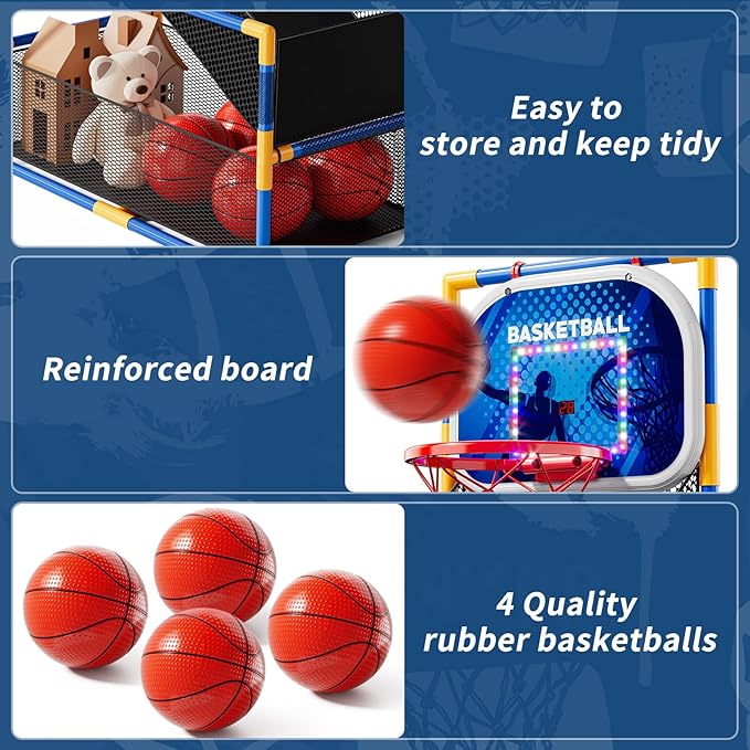 Arcade Basketball Game Set for Kids 3-12 Years Old, Kids Basketball Hoop with 4 Balls & Pump, Indoor Outdoor Sports Play Toys, Basketball Games Toys, for Boys Girls Teens