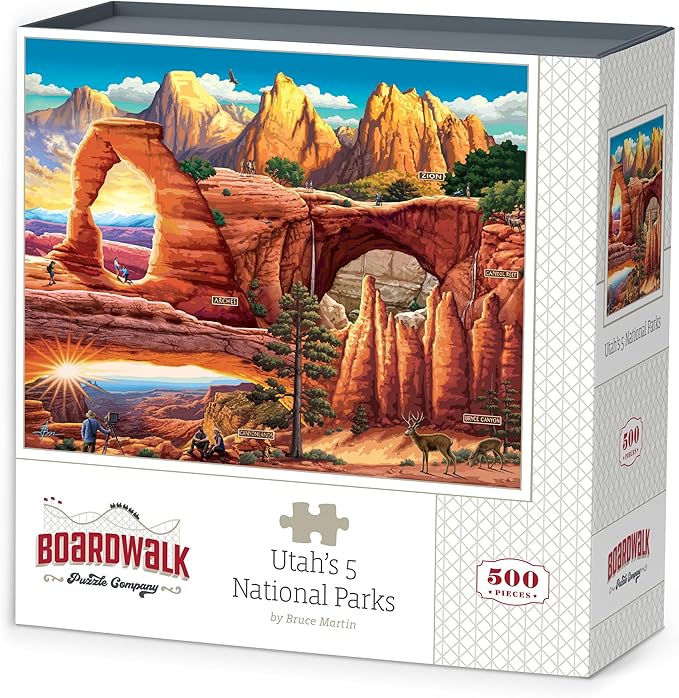 Boardwalk Puzzles Utah's 5 National Parks, 500 Piece Jigsaw Puzzle for Adults, Made in USA