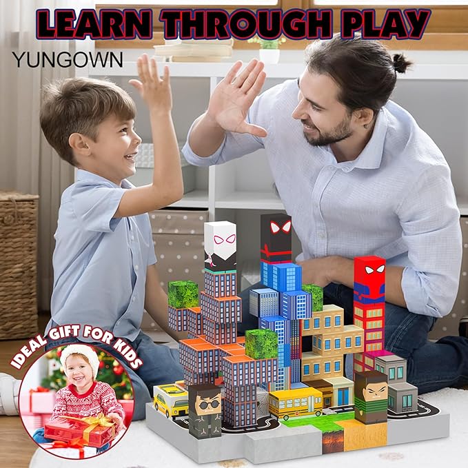 150PCS Magnetic Blocks Building Toys Set, Spider Toys Magnetic Building Blocks for Boys Girls Ages 3+, 1 Inch Magnet Cubes STEM Sensory Construction Toy City Themes