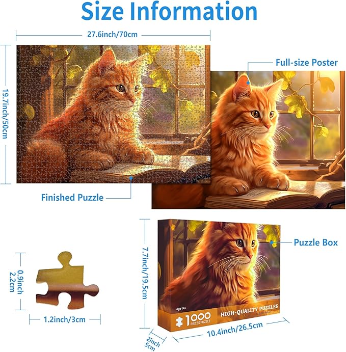 1000 Piece Puzzle for Adults Window Cat Puzzles 1000 Pieces Reading Cat Jigsaw Puzzles 1000 Pieces Cute Kitten Puzzle Cozy Retreat Puzzles for Adults Seniors Teens Challenging Gift