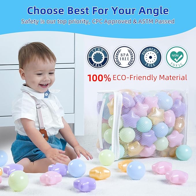 Star Ball Pit Balls for Toddlers -100pcs Macaron Stars and Balls for Ball Pits, Phthalate Free Non-Toxic Crush Proof Play Balls Play Tent Pool Playhouse Playpen Party Decoration.