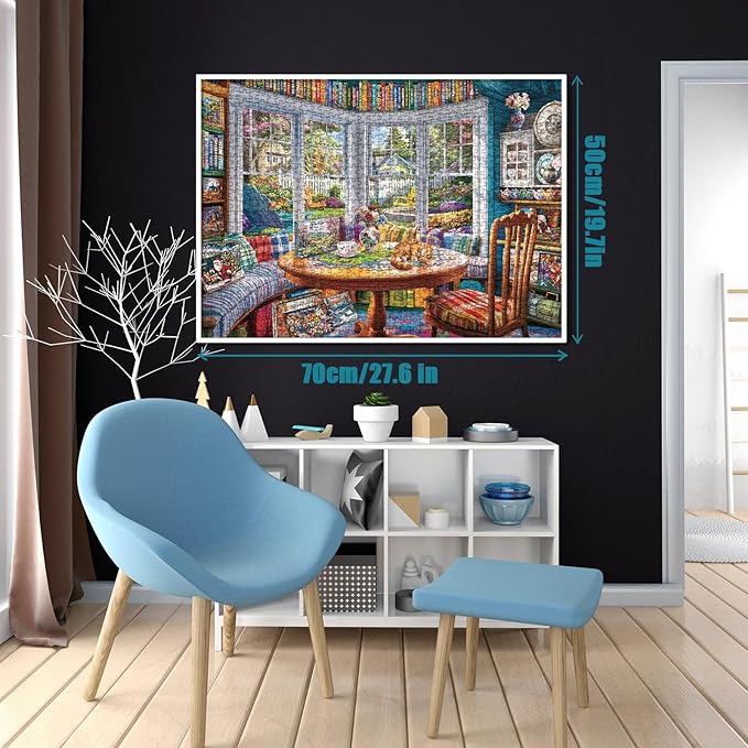 Cozy House Puzzle for Adults 1000 Pieces, Pretty Landscape Jigsaw Puzzle, Cat Kitten Garden Pretty Puzzle